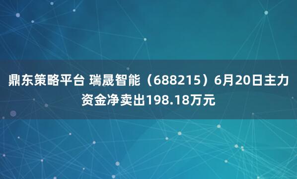 鼎东策略平台 瑞晟智能（688215）6月20日主力资金净卖出198.18万元