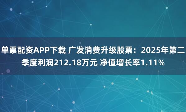 单票配资APP下载 广发消费升级股票：2025年第二季度利润212.18万元 净值增长率1.11%